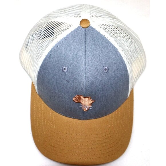 Africa Trucker Hat Blue Tan Mesh Snapback Embroidered Adjustable Unisex Retro - Picture 1 of 4